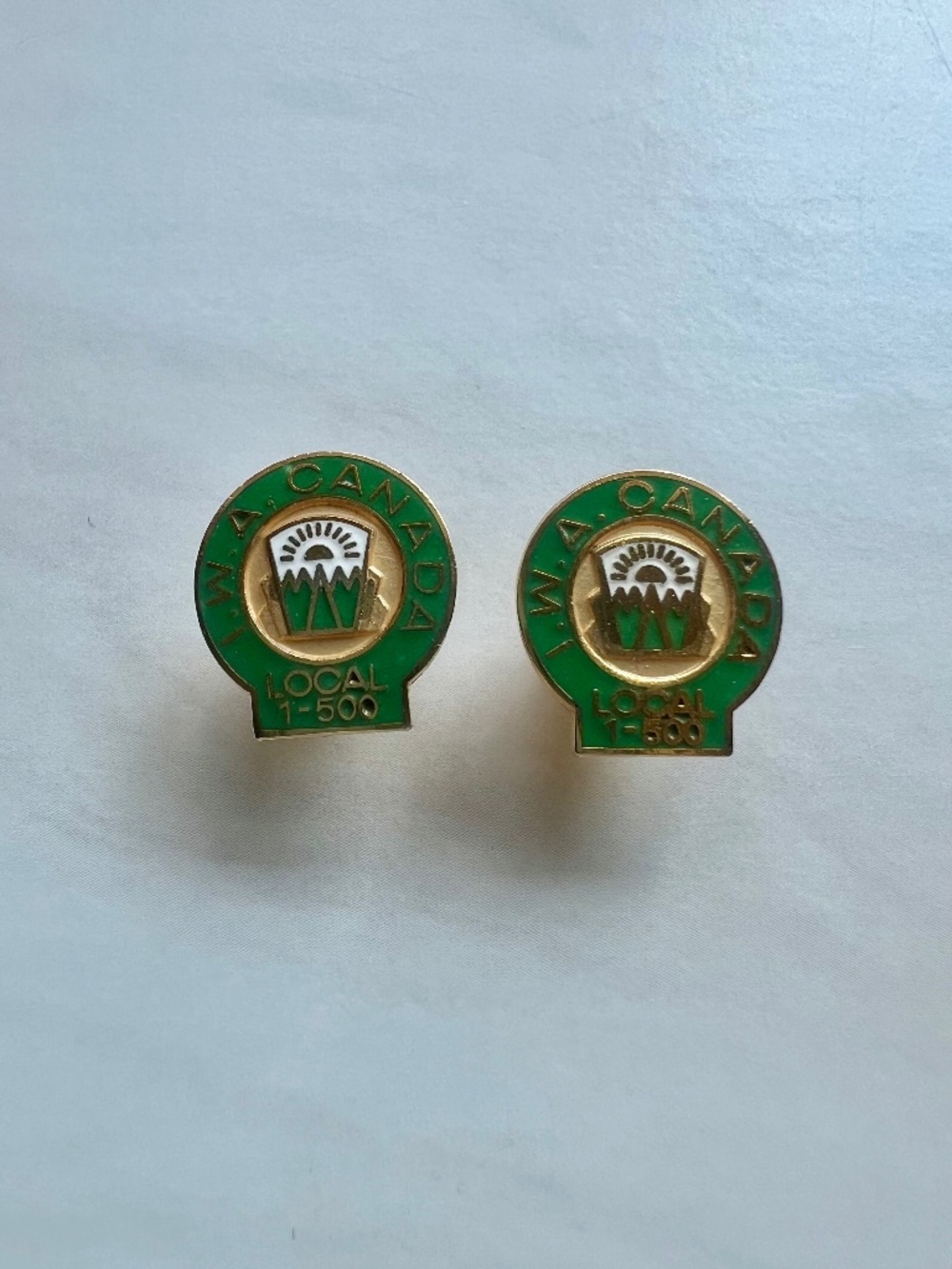 Vintage I.W.A. Canada Union Lapel Pins Local 1-500 Lot of 2 Forestry Woodworker
